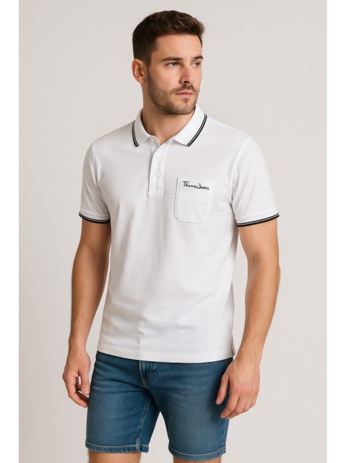 Thomas Jeans férfi fehér galléros zsebes póló fehér