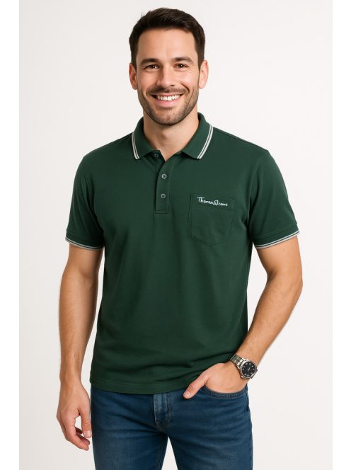 Thomas Jeans férfi galléros póló zsebbel zöld