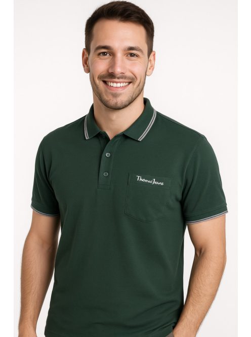 Thomas Jeans férfi galléros póló zsebbel zöld