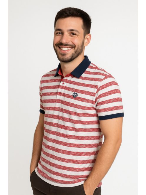 Thomas Jeans piros-fehér csíkos galléros póló