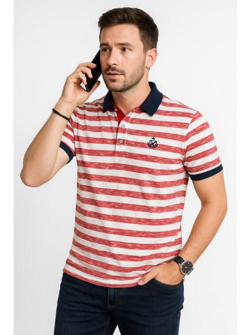 Thomas Jeans piros-fehér csíkos galléros póló