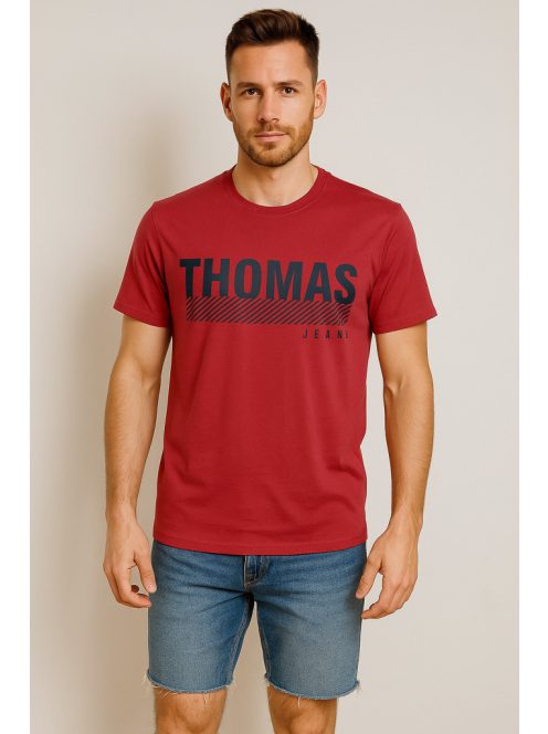 Tričko Thomas Jeans s veľkým nápisom v čerešňovo červenej farbe