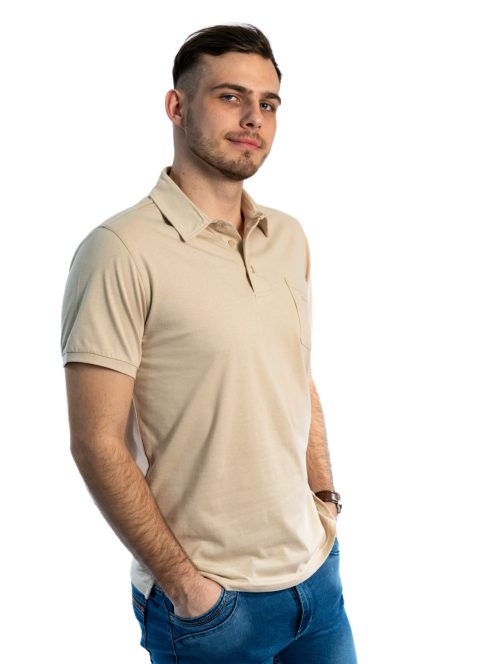 Pánske tričko s golierom Thomas Jeans v béžovej farbe s vreckom