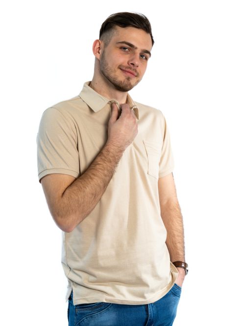 Pánske tričko s golierom Thomas Jeans v béžovej farbe s vreckom