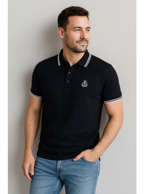 Piké tričko s golierom Thomas Jeans, čierne