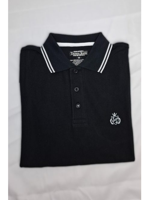 Piké tričko s golierom Thomas Jeans, čierne