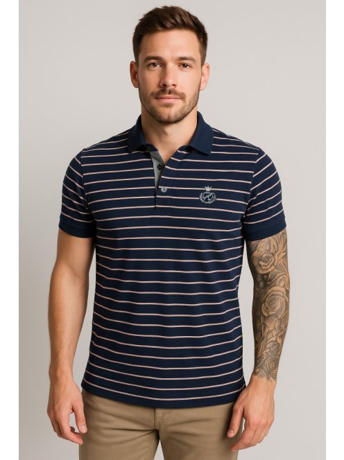 Thomas Jeans férfi galléros vékony csíkos póló szürke színű barack-szürke csíkos