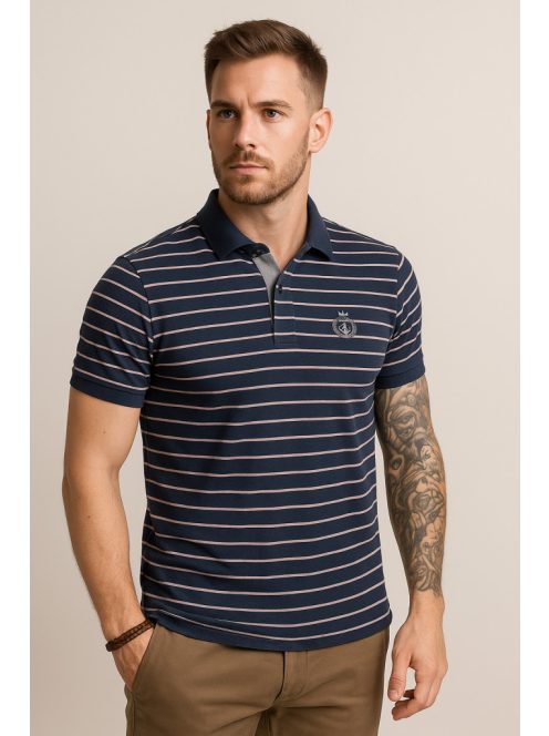 Thomas Jeans férfi galléros vékony csíkos póló szürke színű barack-szürke csíkos