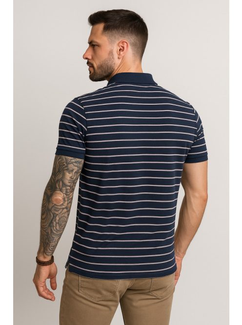 Thomas Jeans férfi galléros vékony csíkos póló szürke színű barack-szürke csíkos