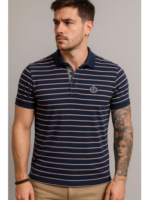 Thomas Jeans férfi galléros vékony csíkos póló szürke színű barack-szürke csíkos