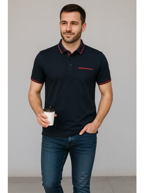 Thomas Jeans fekete elegáns galléros póló