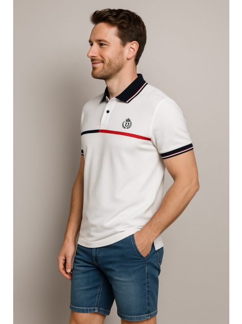 Thomas Jeans fehér elegáns galléros póló egy csíkkal