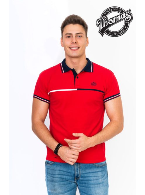 Červené tričko s golierom Thomas Jeans s tenkými prúžkami