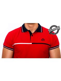 Thomas Jeans piros galléros póló, vékony csíkkal