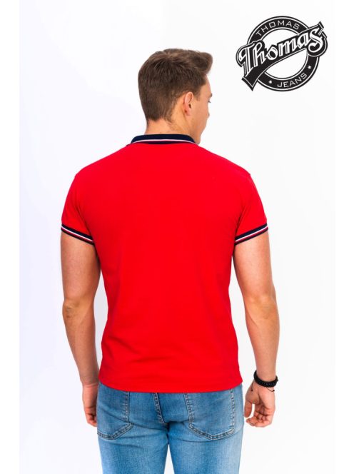 Červené tričko s golierom Thomas Jeans s tenkými prúžkami