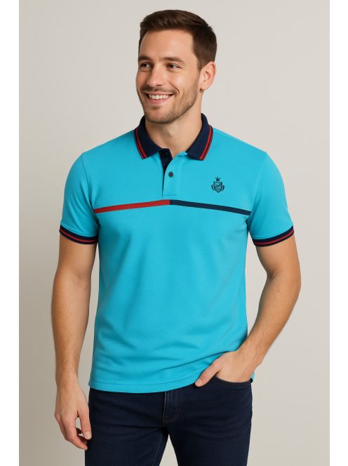 Thomas Jeans férfi galléros póló vékony csíkkal türkizkék