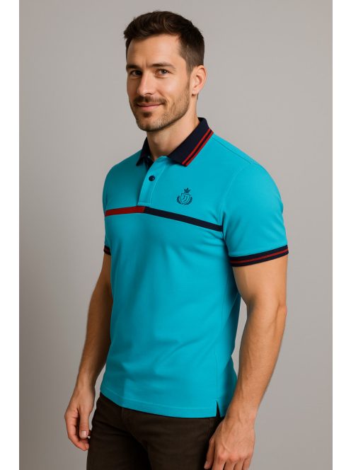 Thomas Jeans férfi galléros póló vékony csíkkal türkizkék