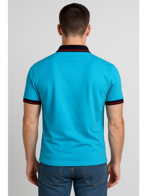 Thomas Jeans férfi galléros póló vékony csíkkal türkizkék