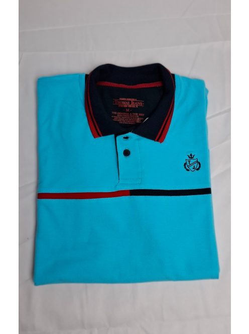 Thomas Jeans férfi galléros póló vékony csíkkal türkizkék