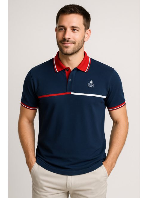 Tmavomodré tričko s golierom Thomas Jeans s tenkými pruhmi