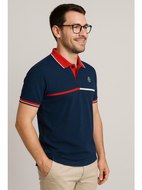 Tmavomodré tričko s golierom Thomas Jeans s tenkými pruhmi