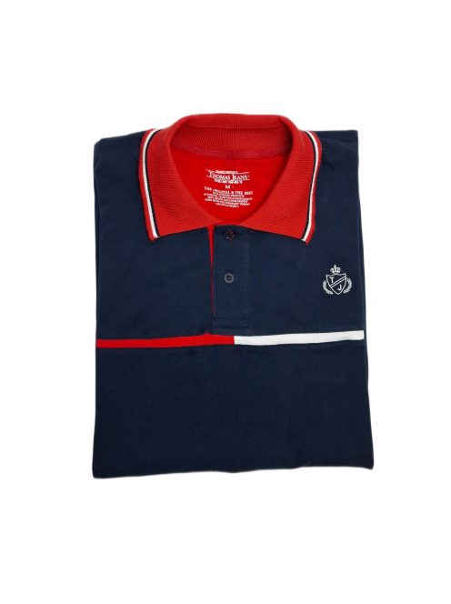 Tmavomodré tričko s golierom Thomas Jeans s tenkými pruhmi