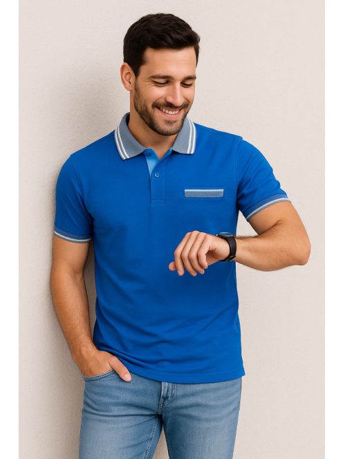 Športové tričko s golierom Thomas Jeans v sýtej modrej farbe