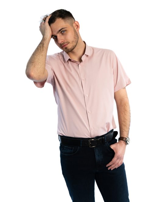 Thomas Jeans pudrovoružová slim fit košeľa s krátkymi rukávmi