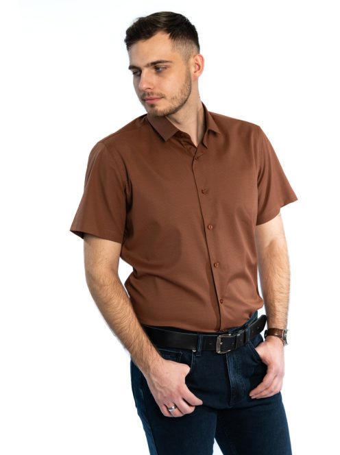 Thomas Jeans barna slim fit rövid ujjú ing