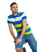 Tričko s golierom Thomas Jeans s modro-žltými pruhmi
