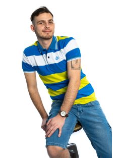 Tričko s golierom Thomas Jeans s modro-žltými pruhmi