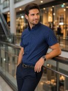Thomas Jeans tmavomodrá košeľa s krátkymi rukávmi a jemným vzorom