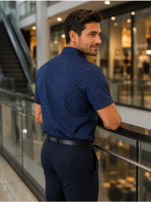Thomas Jeans tmavomodrá košeľa s krátkymi rukávmi a jemným vzorom