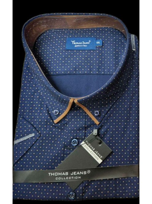 Thomas Jeans tmavomodrá košeľa s jemným vzorom a krátkymi rukávmi, regular fit