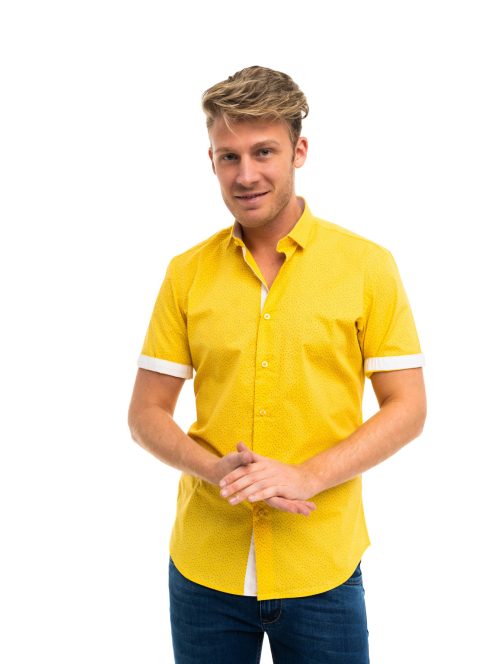 Thomas Jeans sárga mintás férfi rövid ujjú ing