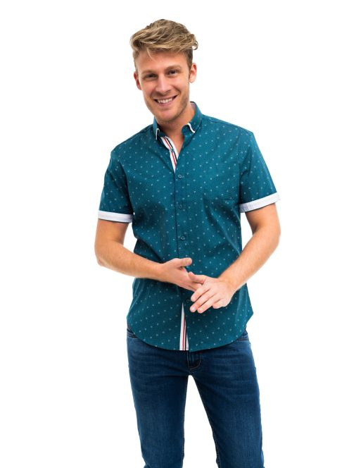 Thomas Jeans türkizzöld mintás férfi rövid ujjú ing
