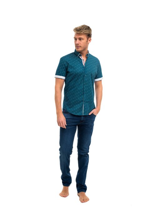 Thomas Jeans türkizzöld mintás férfi rövid ujjú ing