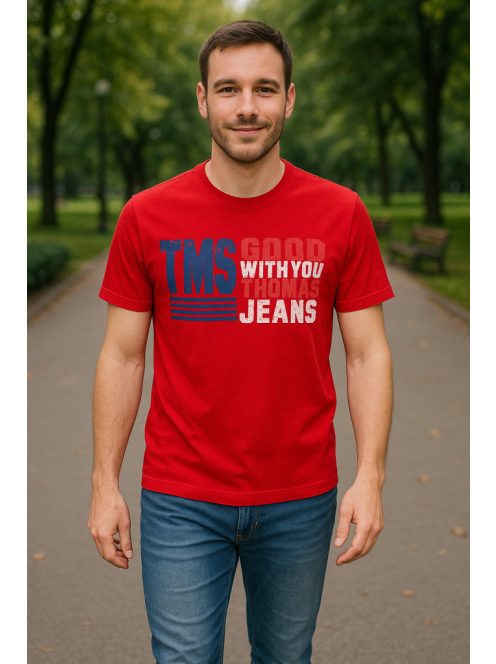 Thomas Jeans feliratos piros kerek nyakú póló