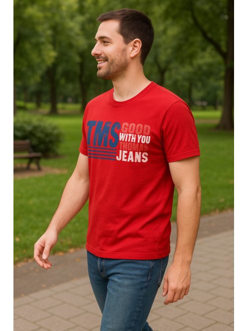 Thomas Jeans feliratos piros kerek nyakú póló