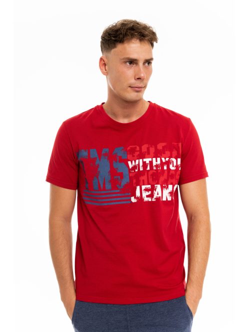 Thomas Jeans feliratos piros kerek nyakú póló