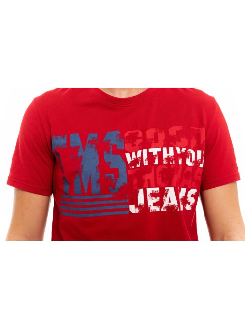 Thomas Jeans feliratos piros kerek nyakú póló