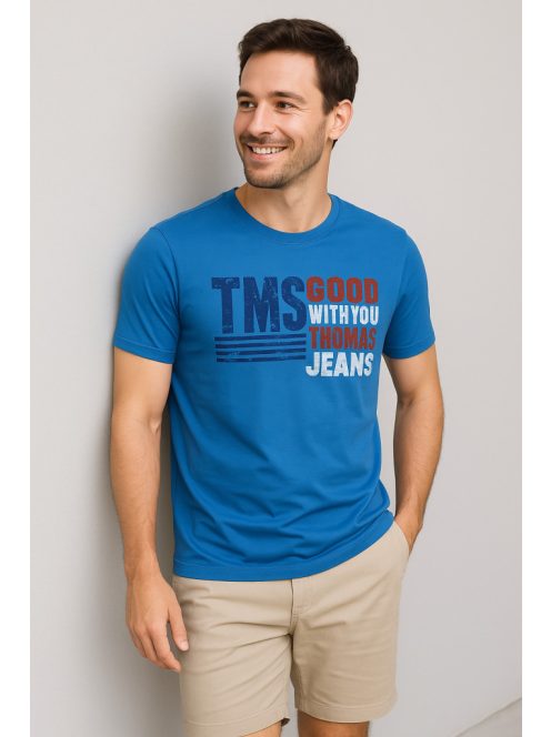 Thomas Jeans feliratos kerek nyakú póló középkék