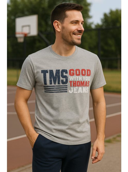 Thomas Jeans feliratos szürke kerek nyakú póló