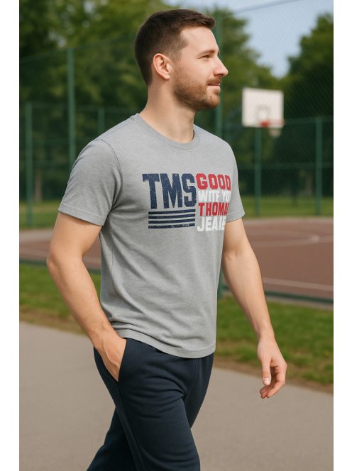 Thomas Jeans feliratos szürke kerek nyakú póló