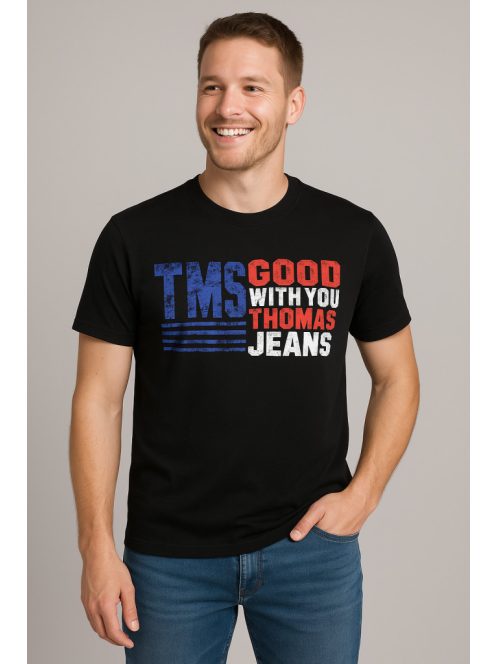 Thomas Jeans feliratos fekete kerek nyakú póló