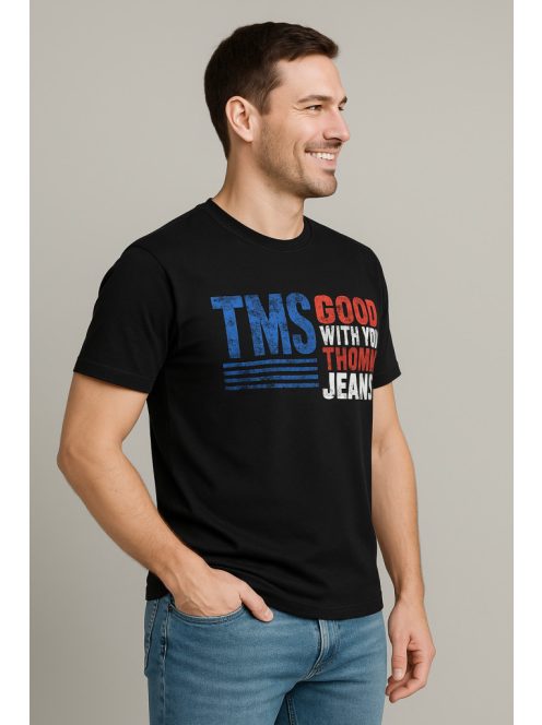 Thomas Jeans feliratos fekete kerek nyakú póló