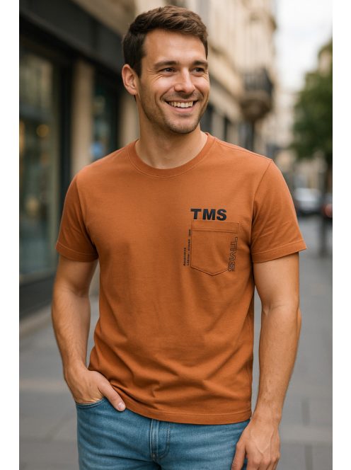 Thomas Jeans kis zsebes kerek nyakú póló tégla színű