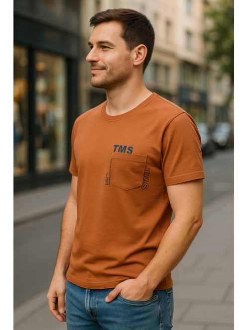 Thomas Jeans kis zsebes kerek nyakú póló tégla színű