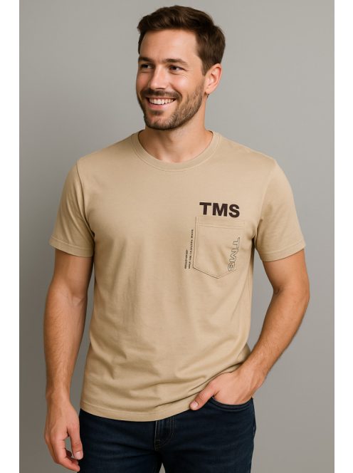 Thomas Jeans kis zsebes kerek nyakú póló bézs