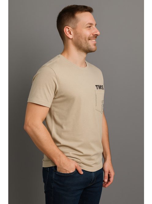 Thomas Jeans kis zsebes kerek nyakú póló bézs